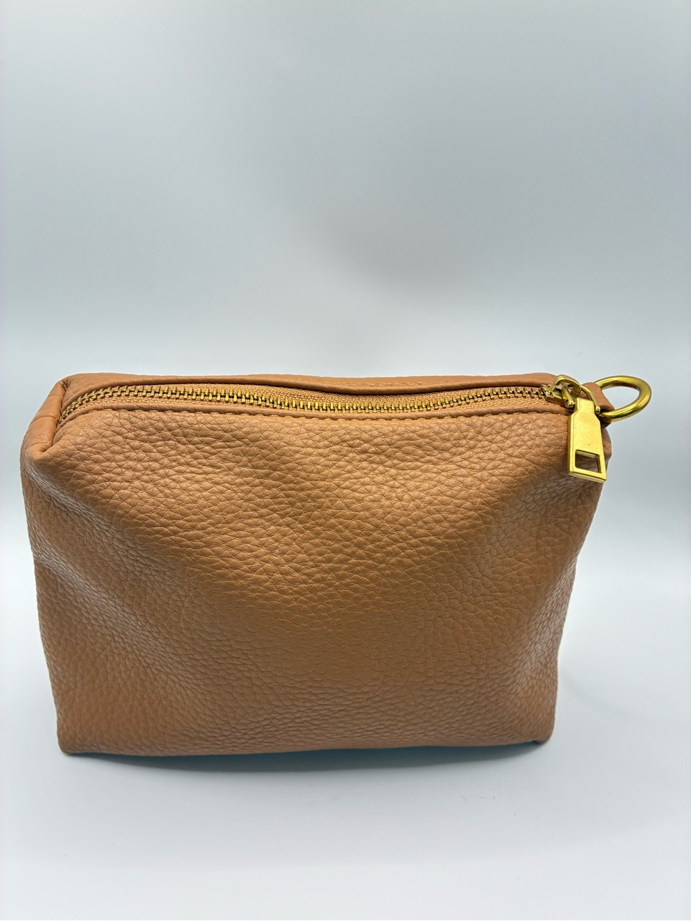 Antik Kraft Pebbled Leather Cosmetic Pouch in Tan Brown with Gold Hardware